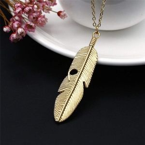 Long GOLD feather necklace